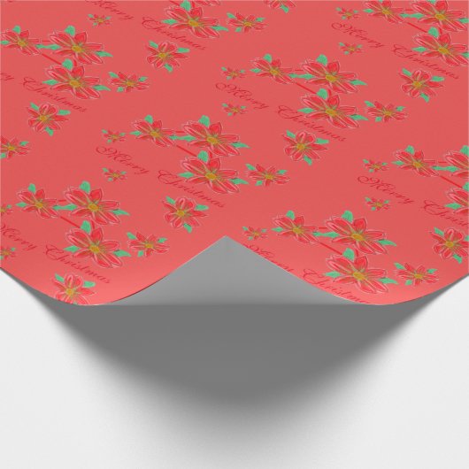 ピンクの珊瑚と赤いポインセチア ラッピングペーパー (角)