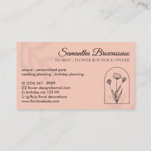 ピンクの珊瑚植物窓葉陰花 名刺 (裏面)