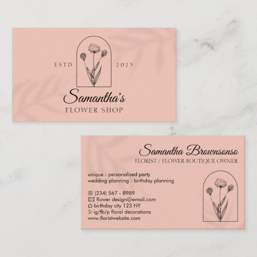 ピンクの珊瑚植物窓葉陰花 名刺 (正面/裏面)