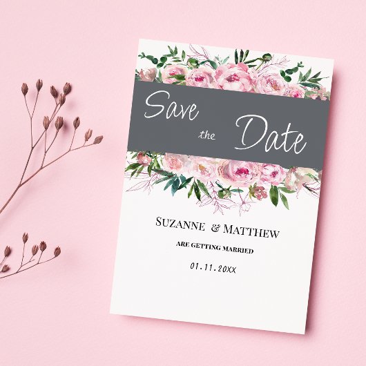 ピンクの珊瑚色の芍薬の花の夏のSave the Date 招待状