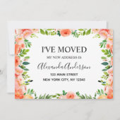 ピンクの珊瑚 花柄 転居のお知らせ 招待状 (正面)