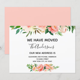 ピンクの珊瑚 花柄 転居のお知らせ 招待状