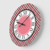 ピンクの珊瑚、黒、白の格子縞 ラージ壁時計 (傾斜)