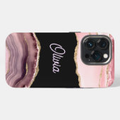 ピンクの瑪瑙とゴールドのグリッター - モノグラム iPhoneケース (裏面横)