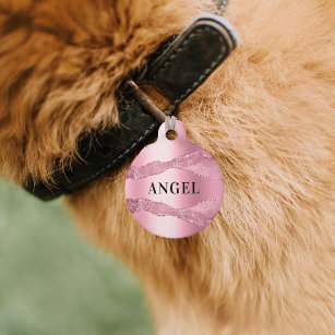ピンクの瑪瑙の大理石の名犬 ペット　ネームタグ