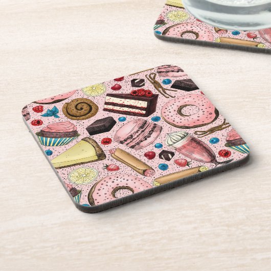 ピンクの甘いお菓子 コースター (左側)