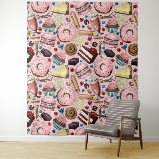 ピンクの甘いお菓子 タペストリー (インサイチュ)