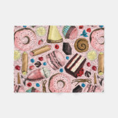 ピンクの甘いお菓子 フリースブランケット (正面(横))