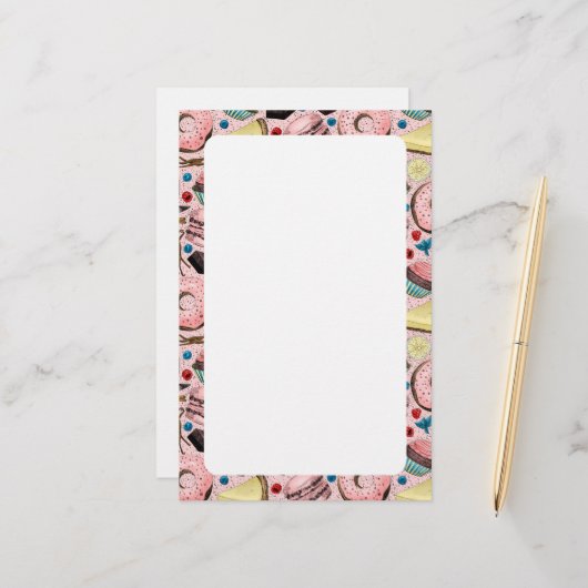 ピンクの甘いお菓子 便箋 (正面/裏面インサイチュ)