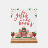 ピンクの甘いイチゴのクマのギフト本ベビーシャワー アクリルサイン (正面)