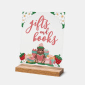 ピンクの甘いイチゴのクマのギフト本ベビーシャワー アクリルサイン (傾斜)