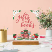 ピンクの甘いイチゴのクマのギフト本ベビーシャワー アクリルサイン (ウェディング)