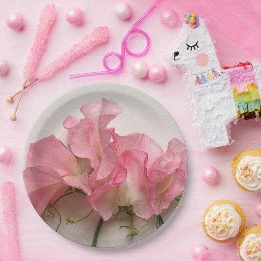 ピンクの甘いエンドウは閉じる ペーパープレート (パーティー)