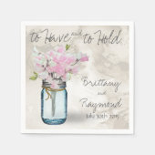 ピンクの甘いエンドウ豆のヴィンテージメーソンジャーの水色 スタンダードカクテルナプキン (正面)