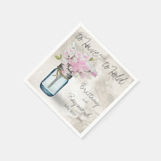 ピンクの甘いエンドウ豆のヴィンテージメーソンジャーの水色 スタンダードカクテルナプキン (角)