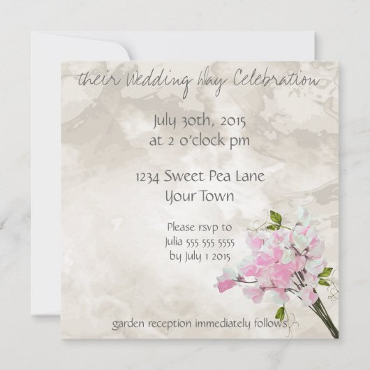 ピンクの甘いエンドウ豆のヴィンテージメーソンジャーの水色 招待状 (裏面)