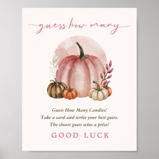 ピンクの甘いカボチャの赤ちゃん女の子のシャワーはどのくらいか推測 ポスター (正面)