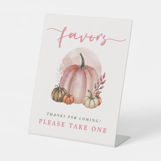 ピンクの甘いカボチャの赤ちゃん女の子シャワーの好意 台座サイン (正面)