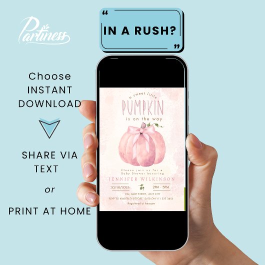 ピンクの甘いカボチャ弓ハロウィーン赤ちゃんシャワー 招待状