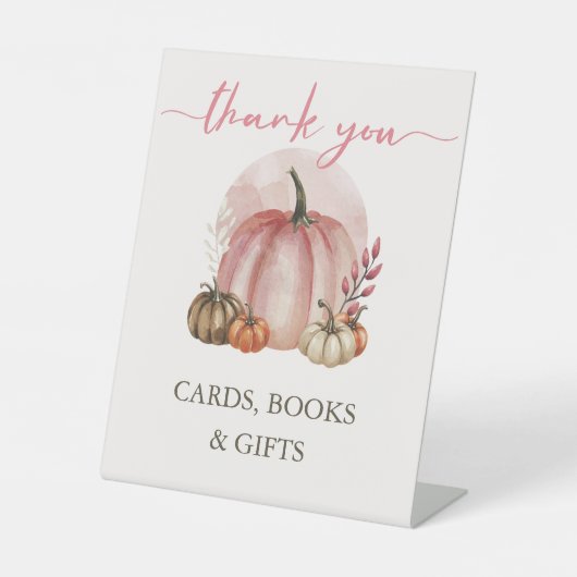 ピンクの甘いカボチャ赤ちゃんガールシャワーカードブックギフト 台座サイン (正面)