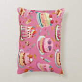 ピンクの甘いケーキパターン アクセントクッション (裏面(縦))
