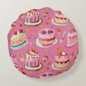 ピンクの甘いケーキパターン ラウンドクッション (裏面)