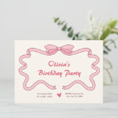 ピンクの甘いリボン誕生日 招待状 (スタンド正面)