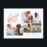 ピンクの甘いワンドーナツの誕生日数々の写真ホリデー シーズンポストカード<br><div class="desc">数々のphoto pink sweet one cute donut 1st birthdayパーティの招待状</div>