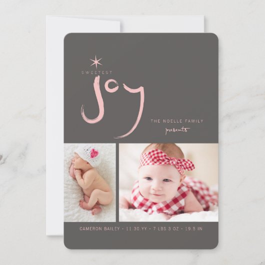 ピンクの甘い喜び可愛いベビー初めてのクリスマス写真 シーズンカード (正面)