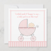 ピンクの甘い女の子客車のベビーシャワー 招待状 (裏面)