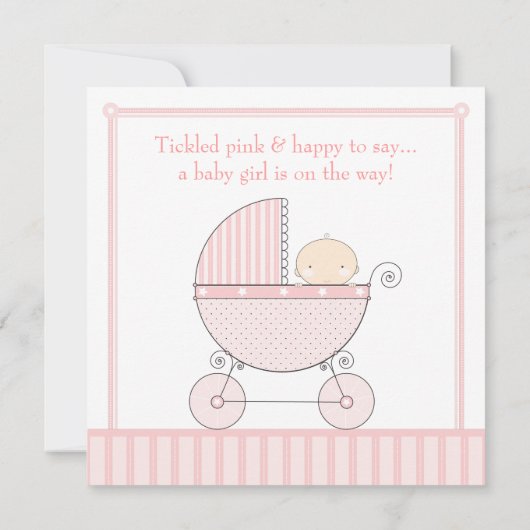 ピンクの甘い女の子客車のベビーシャワー 招待状 (裏面)