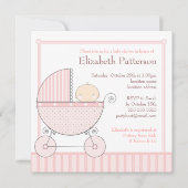 ピンクの甘い女の子客車のベビーシャワー 招待状 (正面)