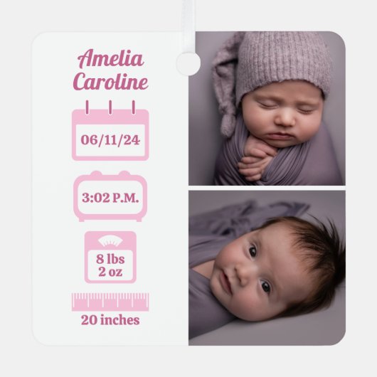 ピンクの生まれたばかりの誕生状態 メタルオーナメント (正面)