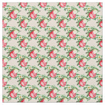 ピンクの生地に赤いクリスマスバウブル