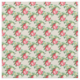 ピンクの生地に赤いクリスマスバウブル ファブリック