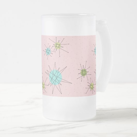 ピンクの画像的な原子スターバストの曇らされたガラスのマグ フロストグラスビールジョッキ (正面右)