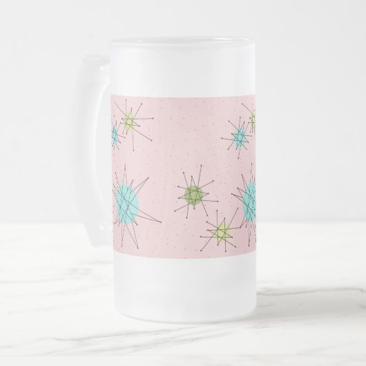ピンクの画像的な原子スターバストの曇らされたガラスのマグ フロストグラスビールジョッキ (正面左)