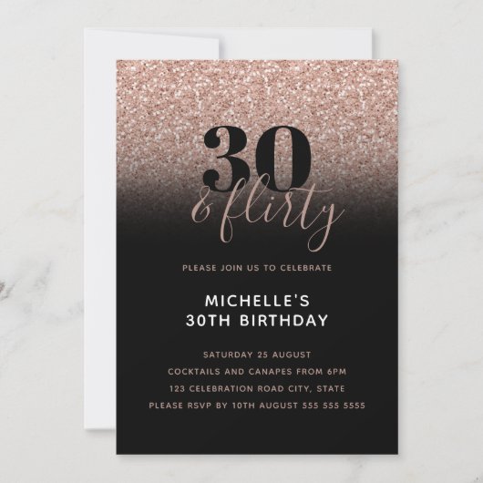 ピンクの疑似グリッター 30 & フリーティー 30歳の誕生日 招待状 (正面)
