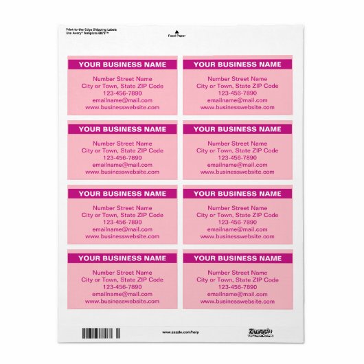 ピンクの発送ラベルにハイライトされた事業名 ラベル (フルシート)