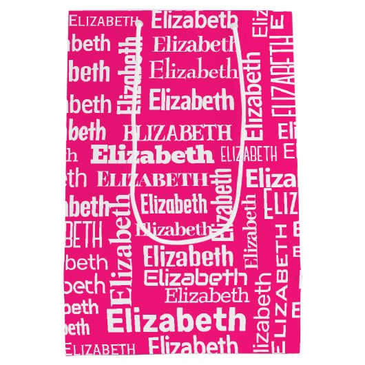 ピンクの白いエリザベスの名前 ミディアムペーパーバッグ (裏面)