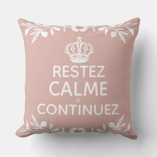 ピンクの白いオリーブフランスのブの枝保がCalmオン運オン クッション (正面)