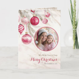 ピンクの白いオーナメントヴィンテージ写真クリスマスカード シーズンカード