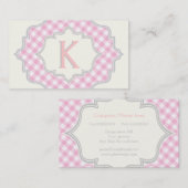 ピンクの白いギンガムのフレームのモノグラム 名刺 (正面/裏面)