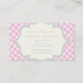 ピンクの白いギンガムのフレームのモノグラム 名刺 (裏面)