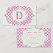 ピンクの白いギンガムのフレームのモノグラム 名刺 (正面/裏面)
