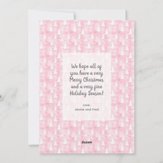 ピンクの白いクリスマスツリーの水のカラーカード シーズンカード (裏面)