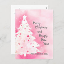 ピンクの白いクリスマスツリーの水の色はがき