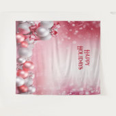 ピンクの白いクリスマスボールのホリデーバック タペストリー (正面(横))