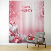 ピンクの白いクリスマスボールのホリデーバック タペストリー (インサイチュ)