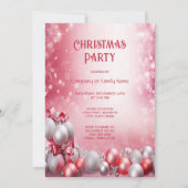ピンクの白いクリスマスボールクリスマスパーティー 招待状 (正面)